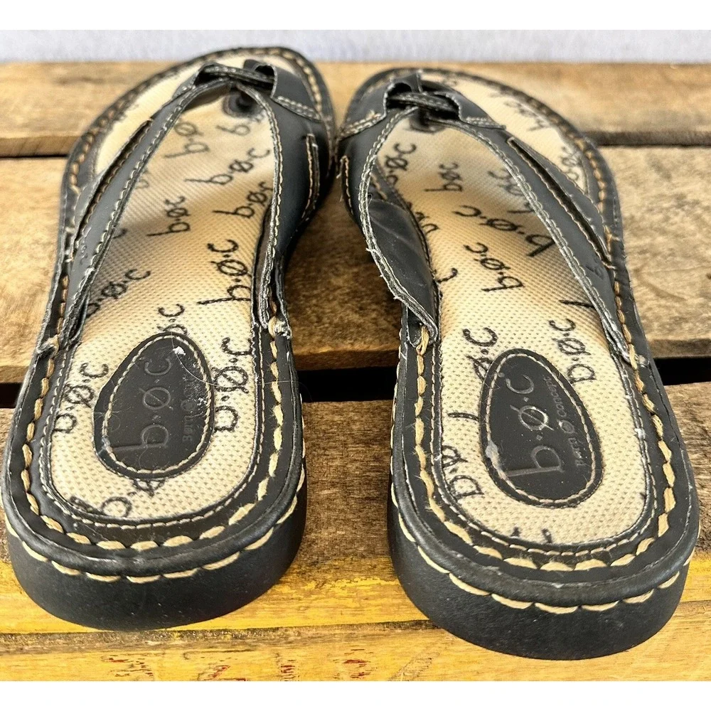 Born Sandals Thong Flip Flops Slides Black Leather Women's 9 M